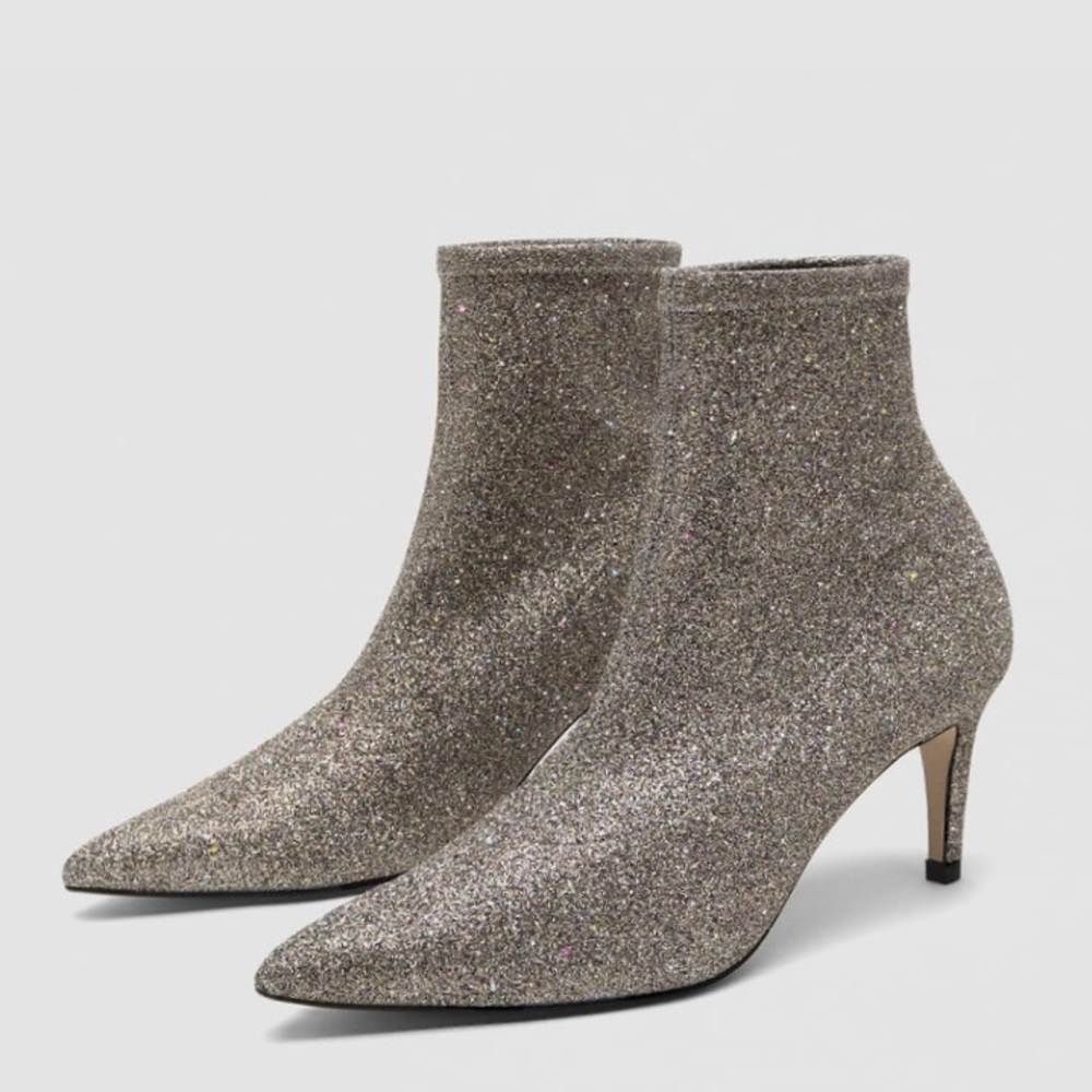 ZARA Glitter Mid Heel Boots Sz 6